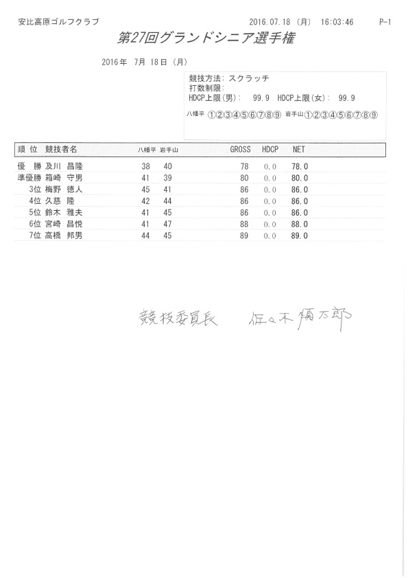 第27回グランドシニア選手権